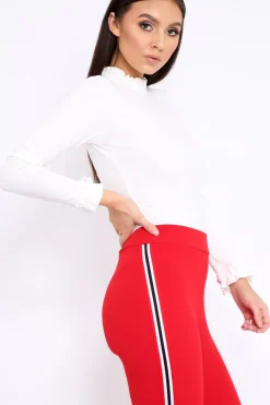 Rebellious Fashion White Ruffle Neck Bodysuit - Trudy