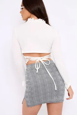 Rebellious Fashion White Ruffle Neck Lace Up Back Crop Top - Lindsey