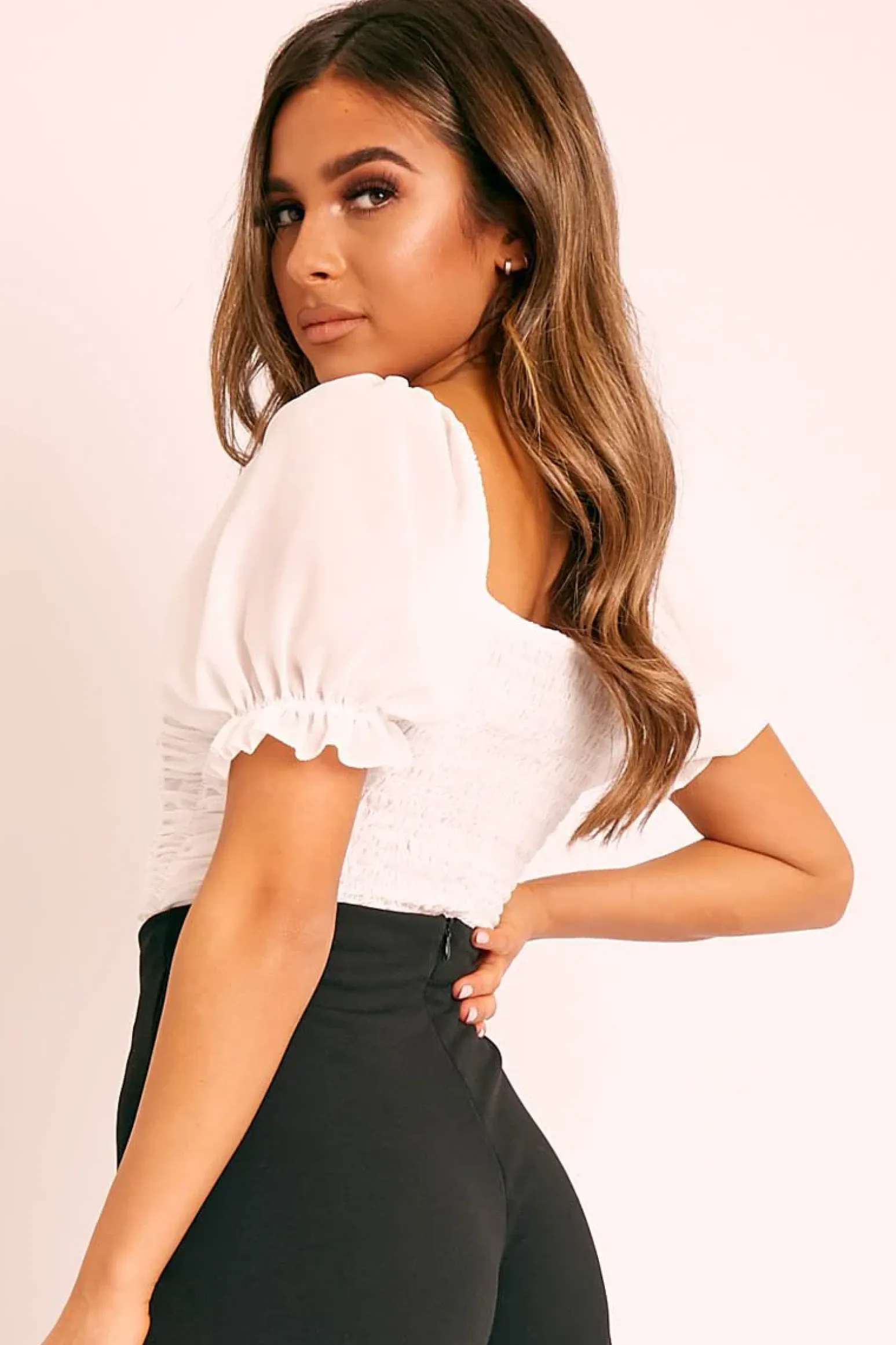 Rebellious Fashion White Ruffle Pearl Button Crop Top - Stefani