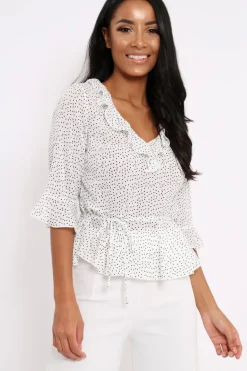 Rebellious Fashion White Ruffle Polka Dot Blouse - Cassie
