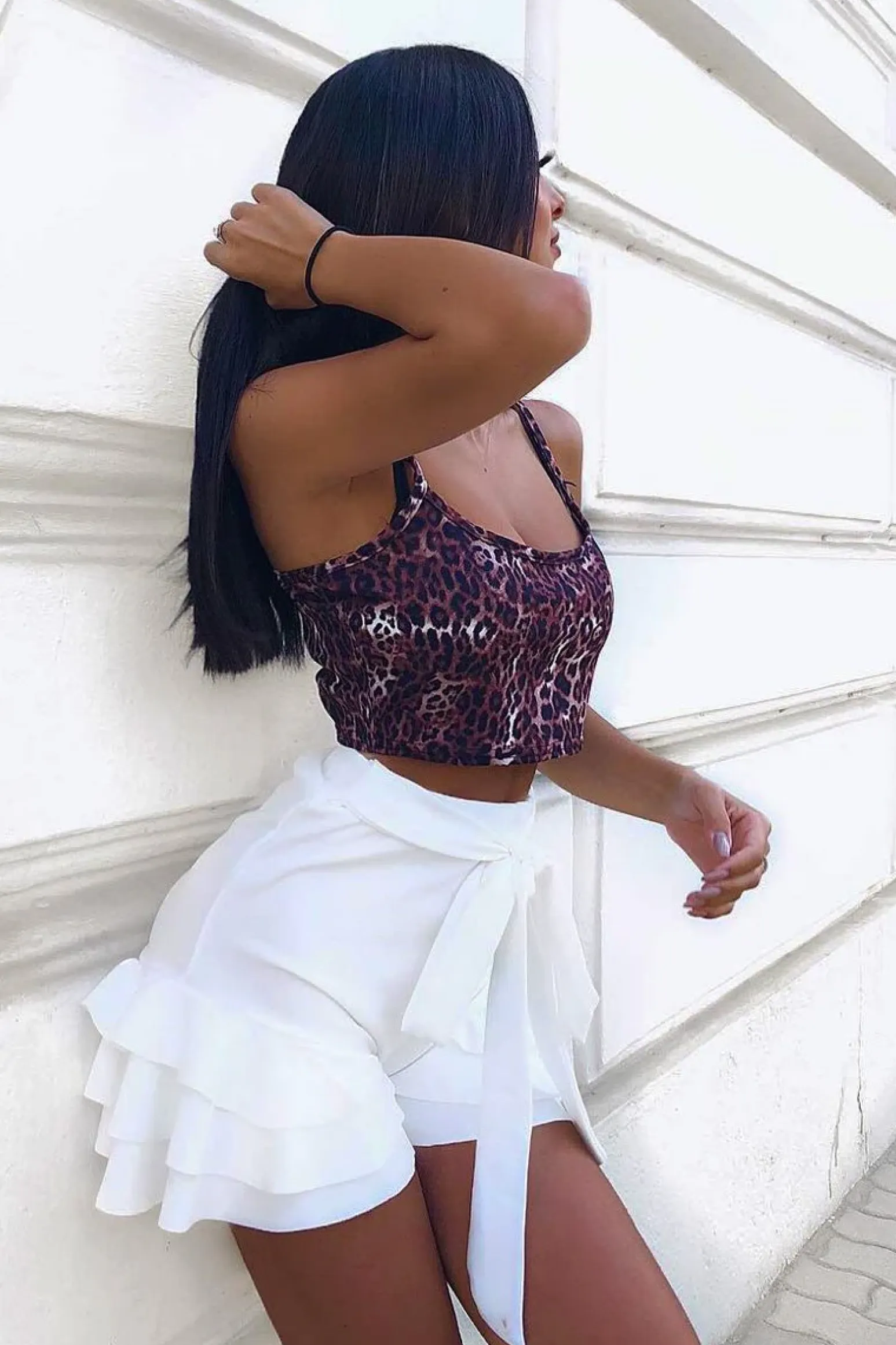 Rebellious Fashion White Ruffle Trim Belted Shorts - Afra
