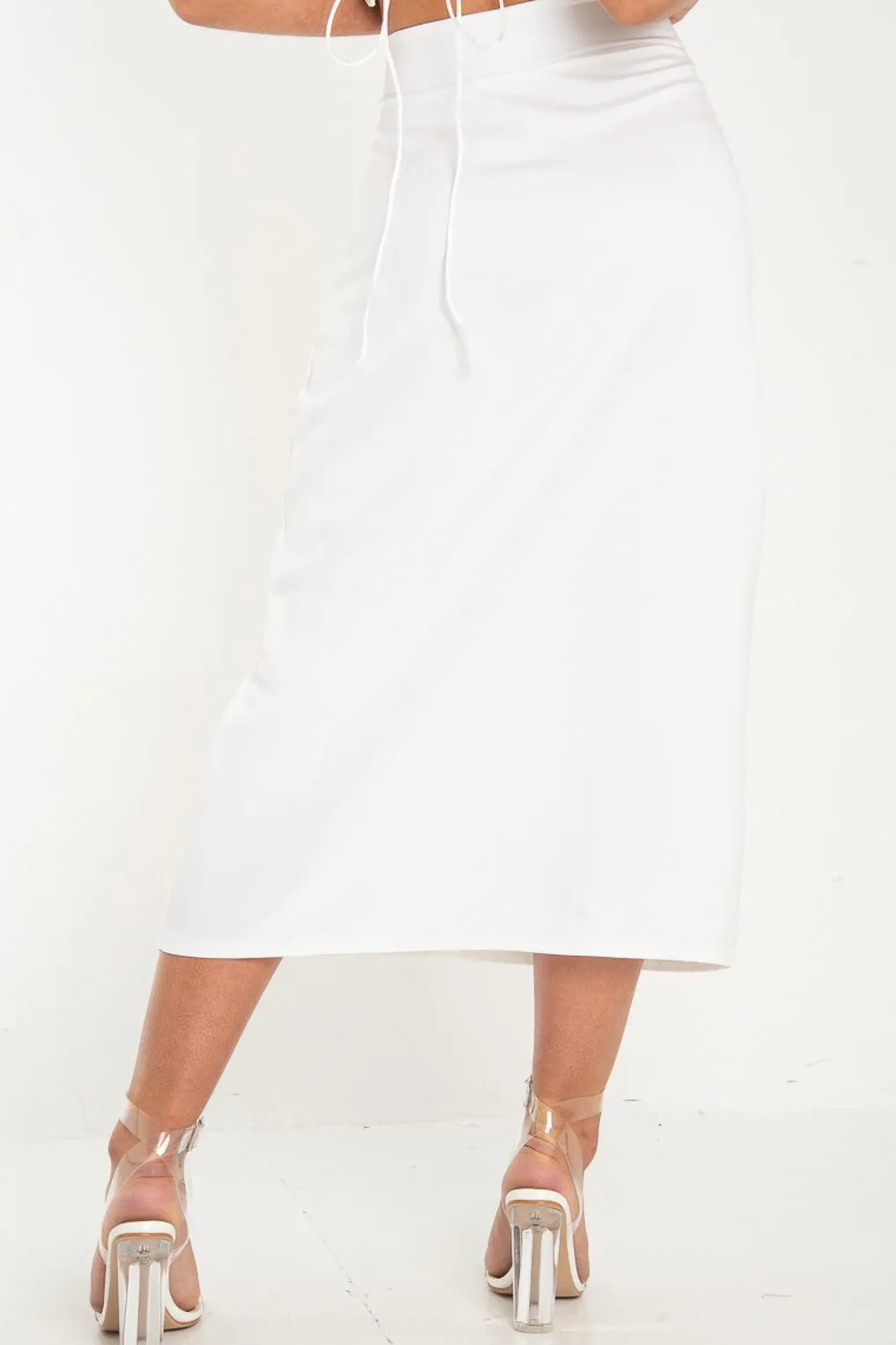 Rebellious Fashion White Satin Floaty Midi Skirt - Serafina