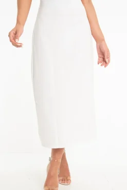 Rebellious Fashion White Satin Floaty Midi Skirt - Serafina