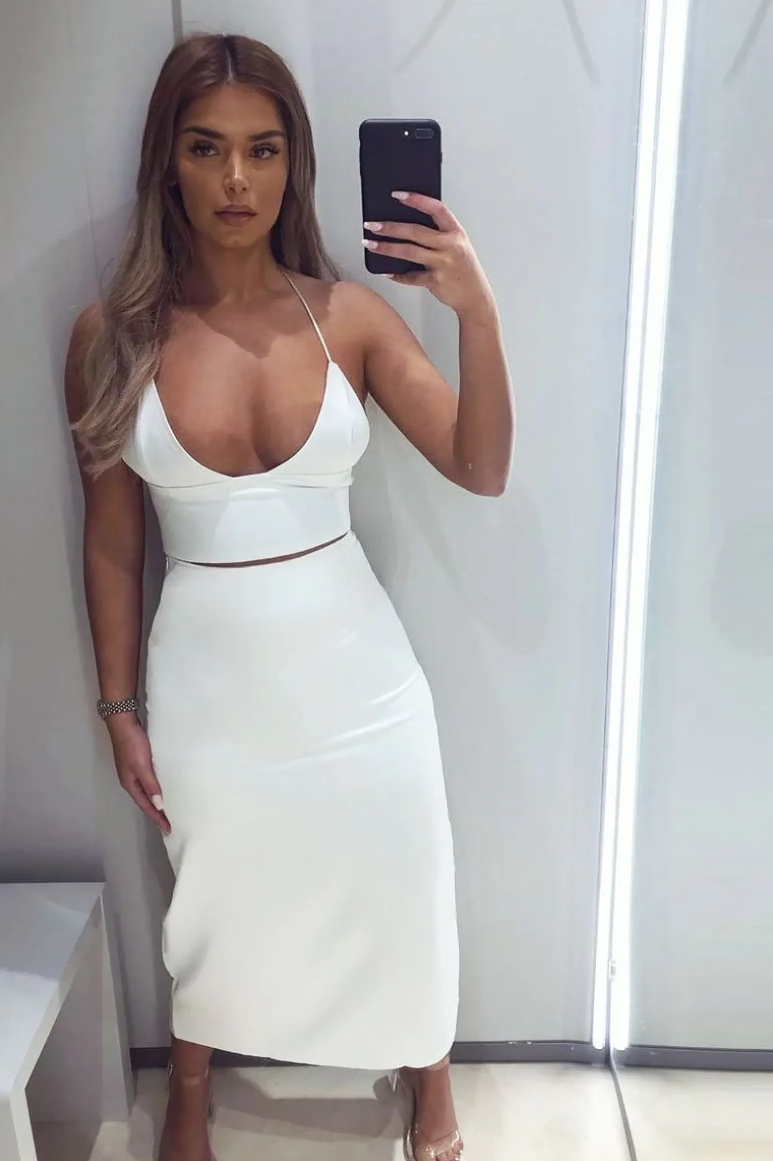 Rebellious Fashion White Satin Floaty Midi Skirt - Serafina