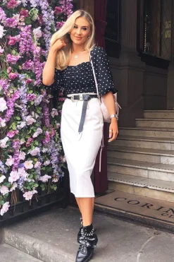 Rebellious Fashion White Satin Floaty Midi Skirt - Serafina