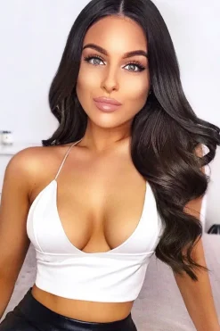 Rebellious Fashion White Satin Lace Up Plunge Triangle Bralet - Tabby