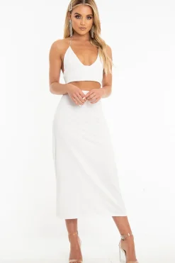 Rebellious Fashion White Satin Lace Up Plunge Triangle Bralet - Tabby