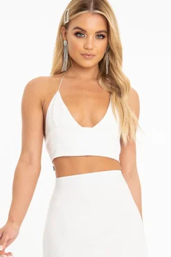 Rebellious Fashion White Satin Lace Up Plunge Triangle Bralet - Tabby
