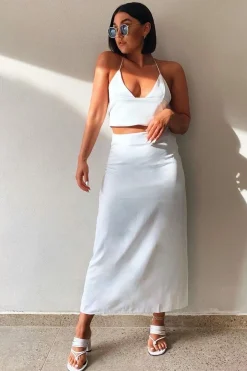 Rebellious Fashion White Satin Lace Up Plunge Triangle Bralet - Tabby