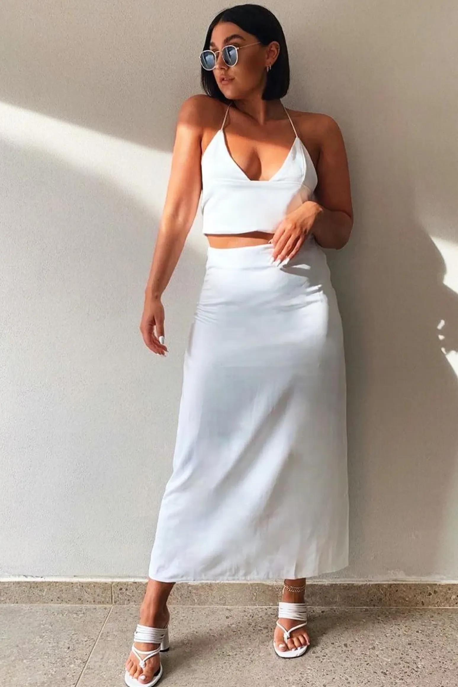 Rebellious Fashion White Satin Lace Up Plunge Triangle Bralet - Tabby