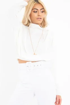 Rebellious Fashion White Satin Shoulder Pad Shirred Waist Blouse - Farida