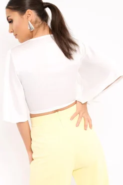 Rebellious Fashion White Satin Tie Crop Top - Alara
