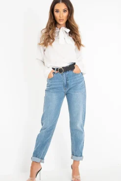 Rebellious Fashion White Satin Tie Front Long Sleeve Blouse - Cherie