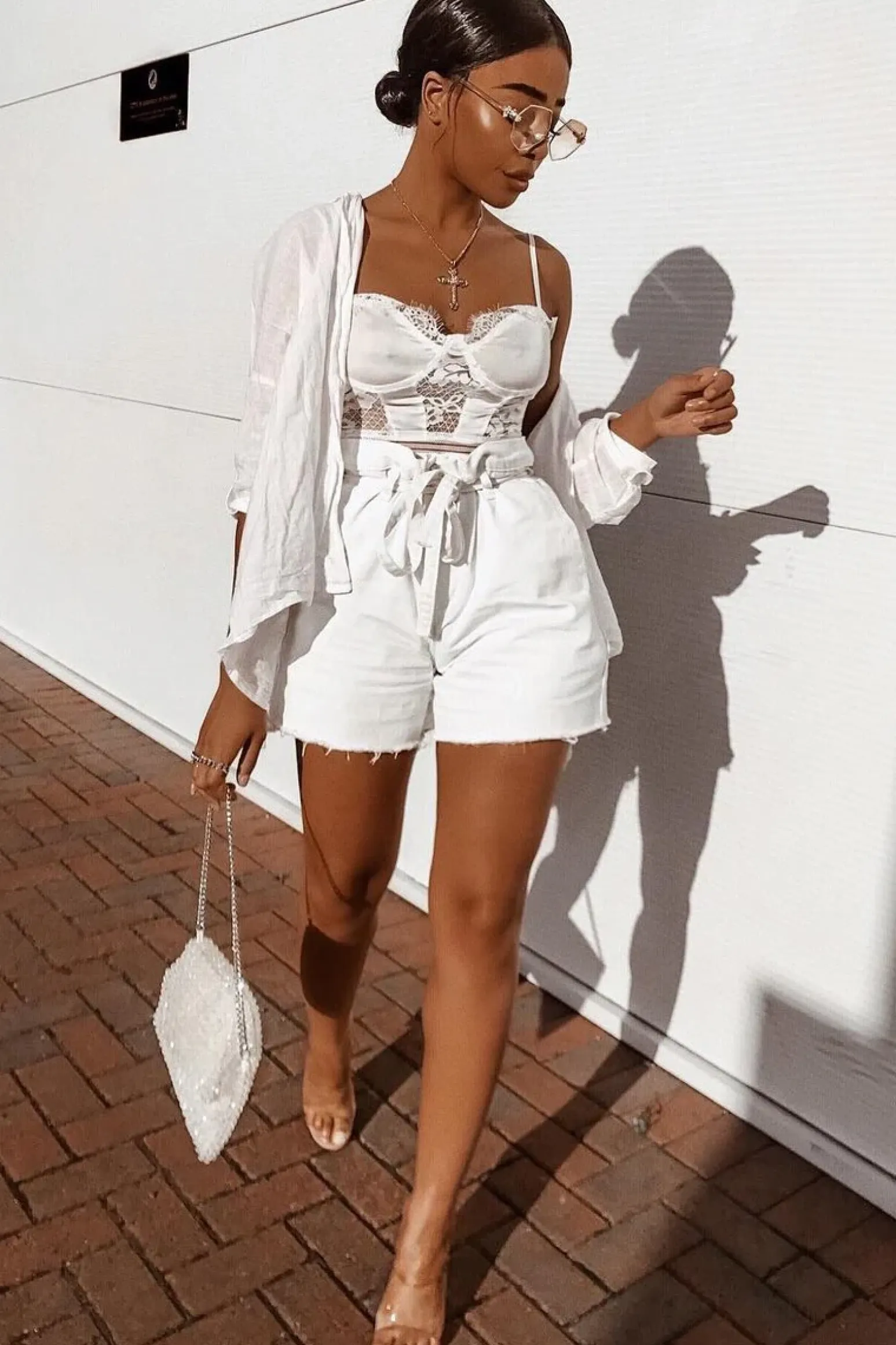 Rebellious Fashion White Scalloped Lace Satin Bodysuit - Jeriah