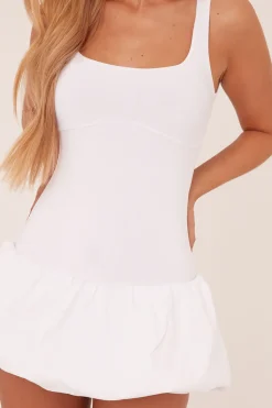 Rebellious Fashion White Scoop Neck Puffball Mini Dress - Alyssa