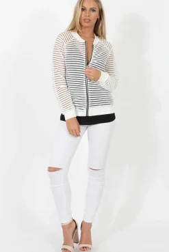 Rebellious Fashion White Semi Sheer Bomber Jacket - Chante