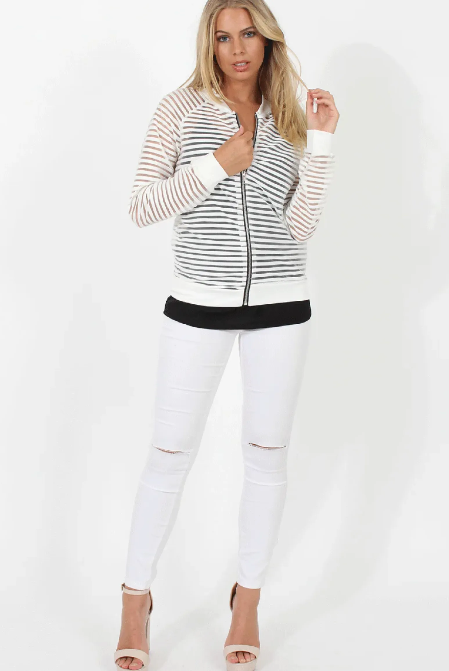Rebellious Fashion White Semi Sheer Bomber Jacket - Chante