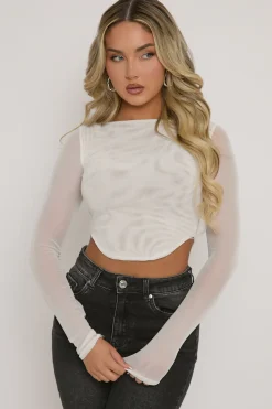 Rebellious Fashion White Semi Sheer Mesh Top - Rosaleen