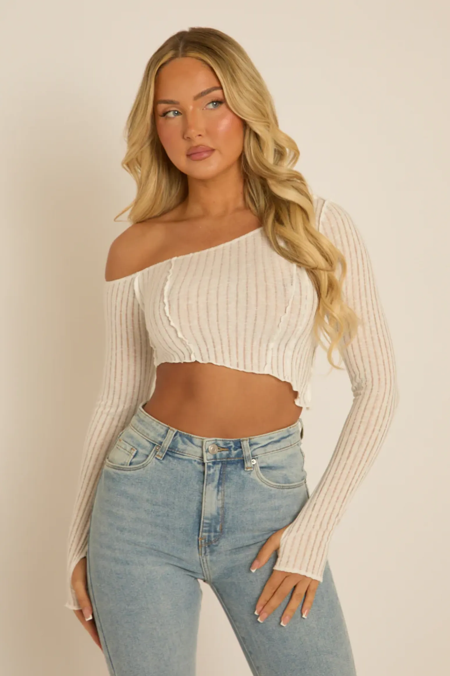 Rebellious Fashion White Semi Sheer Off Shoulder Top - Carolina