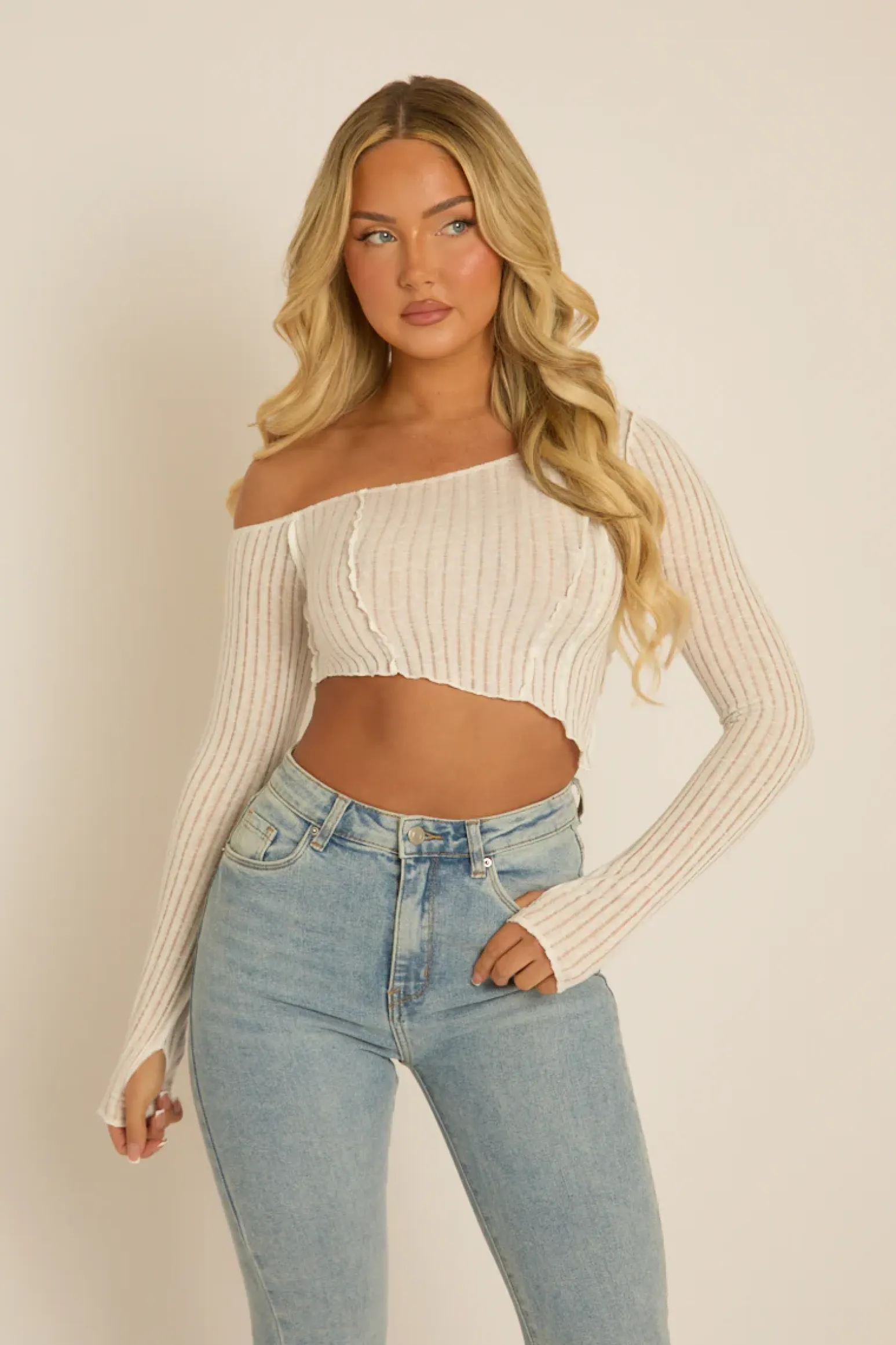 Rebellious Fashion White Semi Sheer Off Shoulder Top - Carolina