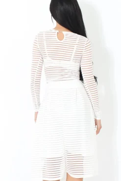 Rebellious Fashion White Semi Sheer Stripe Crop Top - Alix