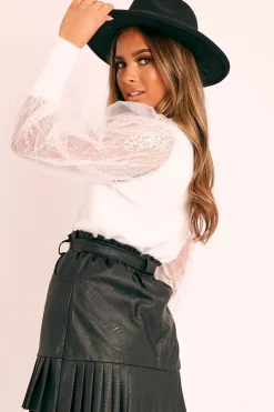 Rebellious Fashion White Sequin Mesh Sleeve Fluffy Yarn Jumper - Olisa