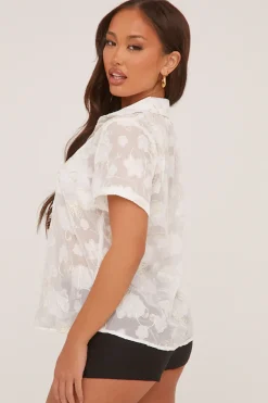Rebellious Fashion White Sheer Embroidered Oversized Shirt - Rosie