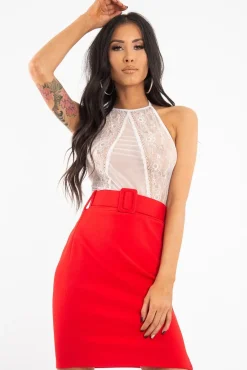 Rebellious Fashion White Sheer Lace High Neck Bodysuit - Joules