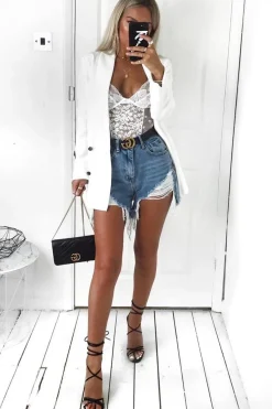 Rebellious Fashion White Sheer Lace Ruffle Bodysuit - Mylei