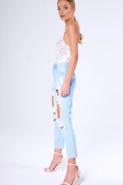Rebellious Fashion White Sheer Lace Strappy Bodysuit - Rozina