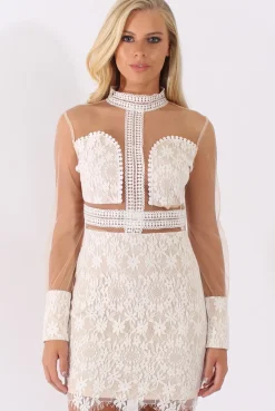 Rebellious Fashion White Sheer Mesh Lace Detail Dress - Jaylee