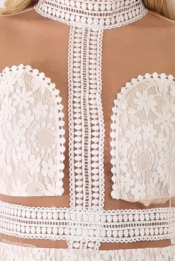 Rebellious Fashion White Sheer Mesh Lace Detail Dress - Jaylee