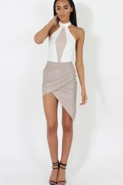 Rebellious Fashion White Sheer Panel Tie Back Bodysuit- Hollie