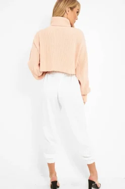Rebellious Fashion White Shiny Woven Cargo Trousers - Atley