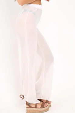 Rebellious Fashion White Shirred Wide Leg Trousers - Kamori