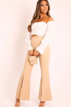 Rebellious Fashion White Shirred Wrap Over Bardot Crop Top - Zuri