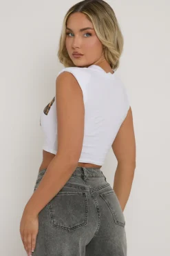 Rebellious Fashion White Shoulder Pad Leopard Bow Tshirt - Marsha