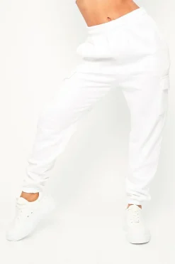 Rebellious Fashion White Side Cargo Pocket Joggers - Chantel
