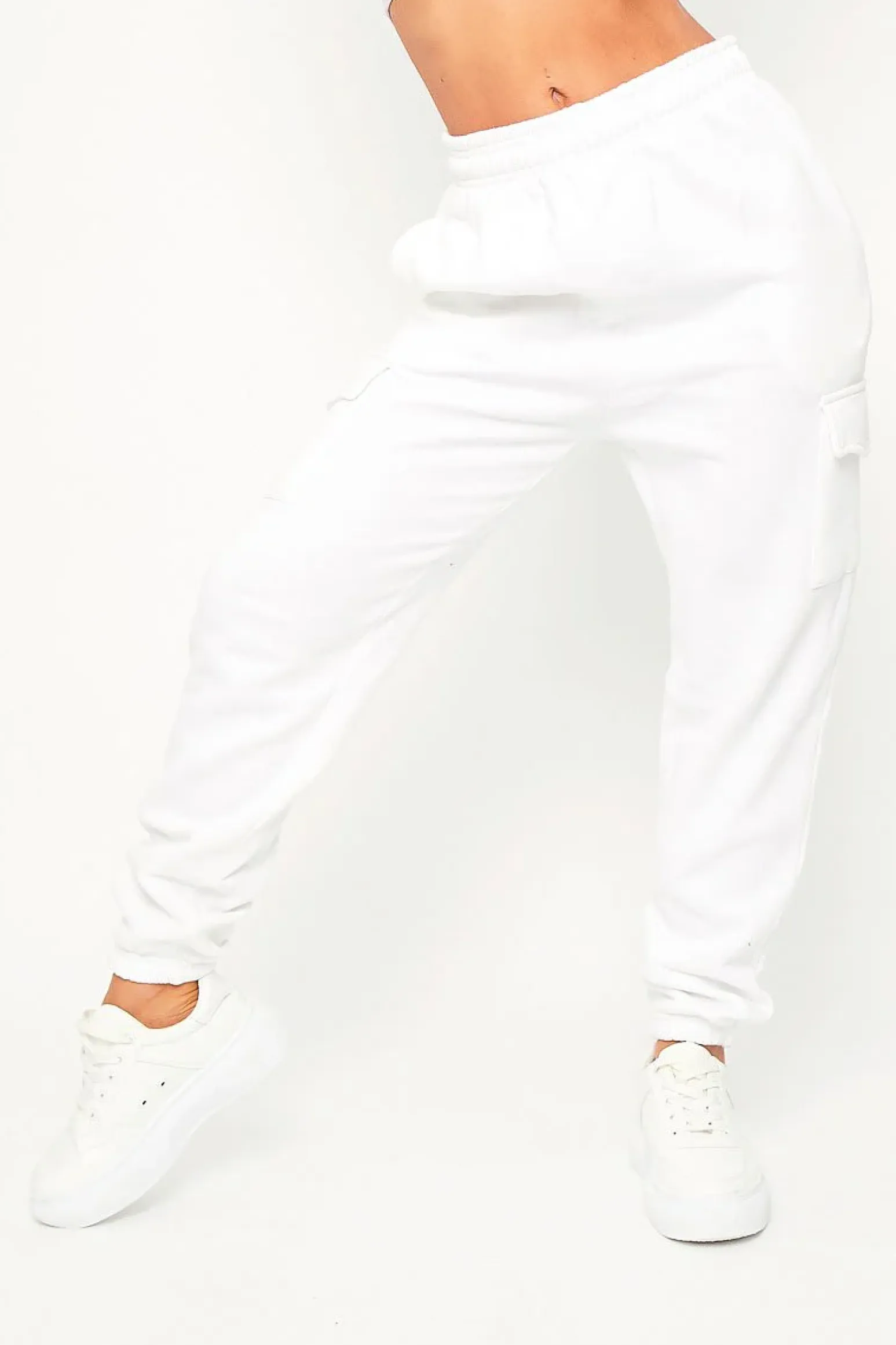 Rebellious Fashion White Side Cargo Pocket Joggers - Chantel