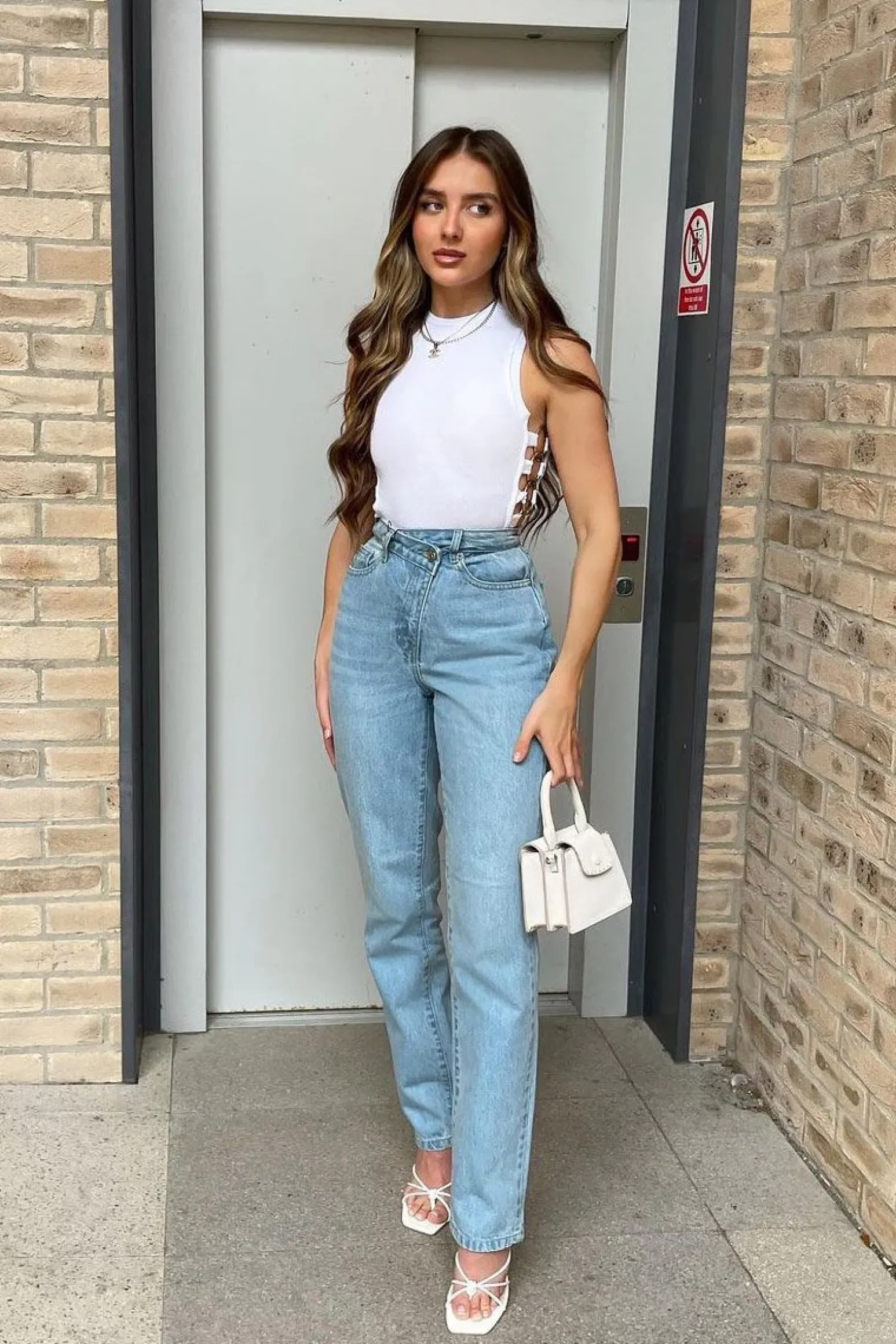Rebellious Fashion White Side Ring Detail Ribbed Crop Top - Marisella