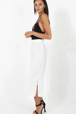 Rebellious Fashion White Side Slit Culottes - Odette