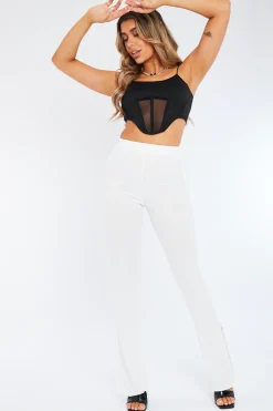 Rebellious Fashion White Side Split Rib Trousers - Topaz