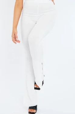 Rebellious Fashion White Side Split Rib Trousers - Topaz