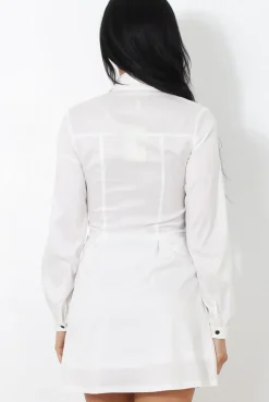 Rebellious Fashion White Silky Shirt Dress-Hurran