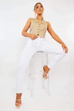 Rebellious Fashion White Skinny Stretch Denim Jeans - Maeva