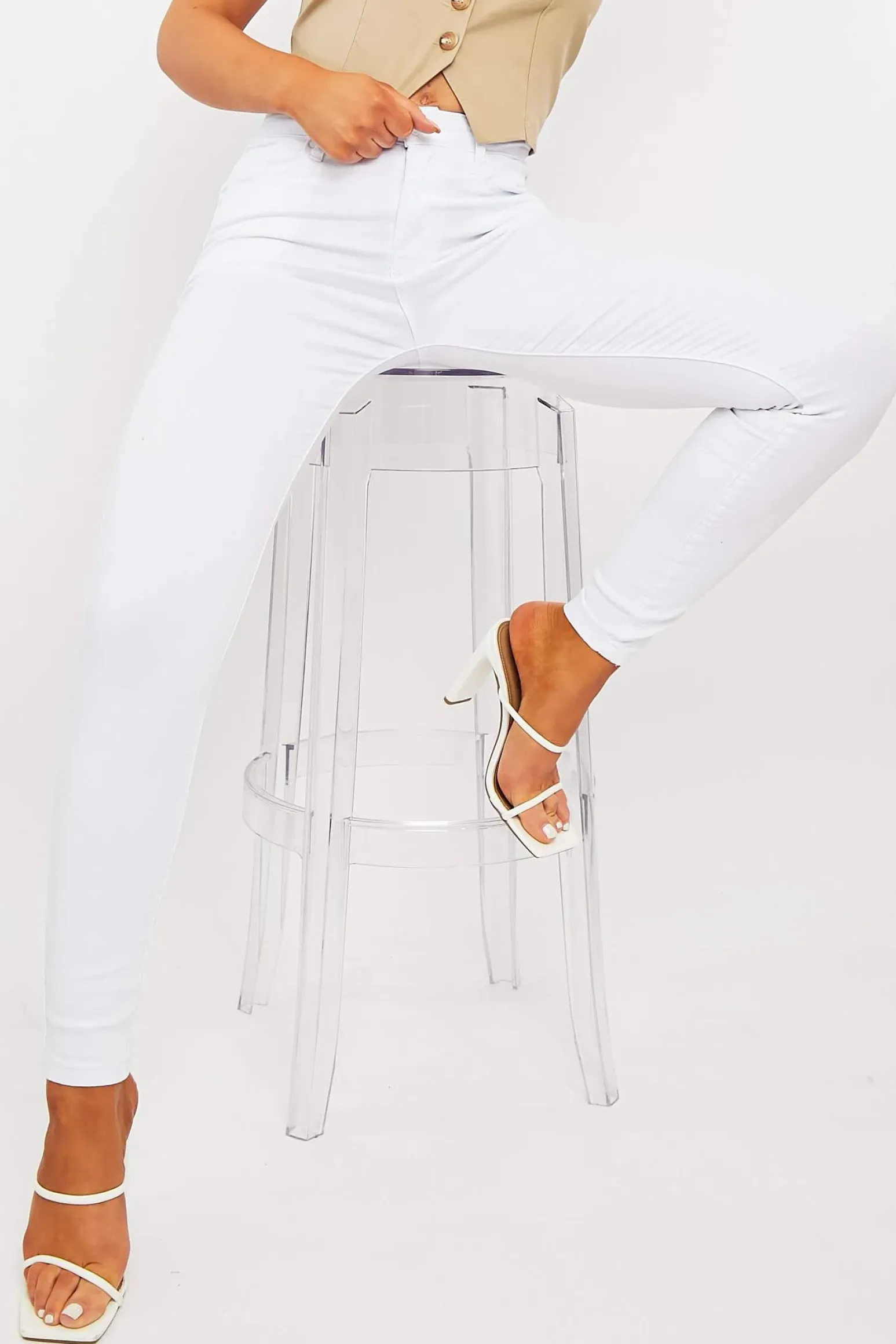 Rebellious Fashion White Skinny Stretch Denim Jeans - Maeva
