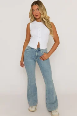 Rebellious Fashion White Sleeveless Button Up Rib Top - Nikolina