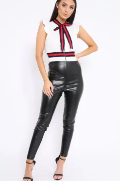 Rebellious Fashion White Sleeveless Frill Stripe Bodysuit - Laili