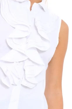 Rebellious Fashion White Sleeveless Ruffle Shirt - Samarra