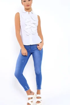 Rebellious Fashion White Sleeveless Ruffle Shirt - Samarra